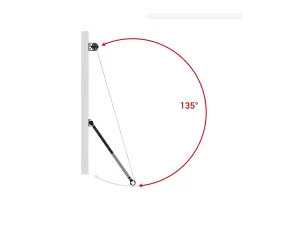 Diagrama del brazo de una Baneta Proyectante trabajando a 135 grados respecto a la fachada