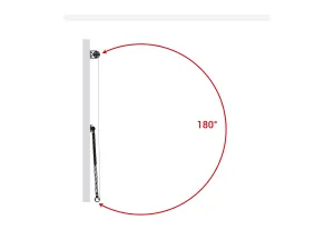 Diagrama del brazo de una Baneta Proyectante trabajando a 180 grados, con la lona sobre la fachada