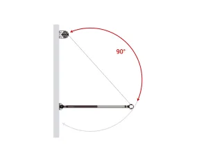 Diagrama del brazo de una Baneta Proyectante trabajando a 90 grados respecto a la fachada