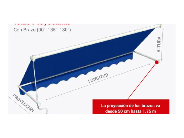 Esquema de una Baneta Proyectante con la longitud, la proyección y la altura acotadas