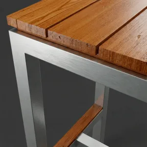Detalle del ensamble en aluminio y teca de la Butaca Bar Normandía Aluteca