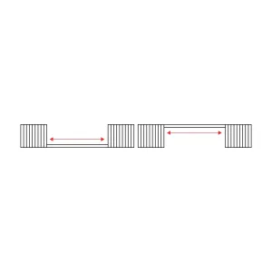 Diagrama en planta del cerramiento FlexiGlass en un frente largo dividido en dos aperturas con apilado intermedio