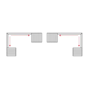 Diagrama en planta del cerramiento FlexiGlass en L, con el apilado de los paneles en el retorno lateral