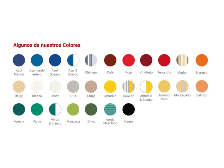 Carta de colores de la lona acrílica Dickson CONSTANT con la que se confeccionan los toldos