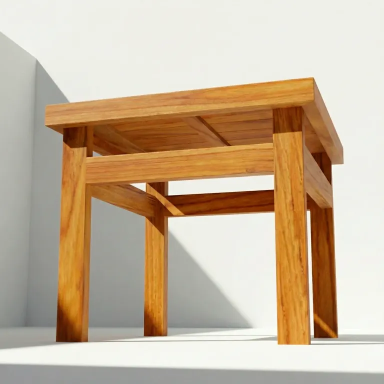 Mesa auxiliar Sakata en madera teca, vista frontal en fondo blanco de estudio