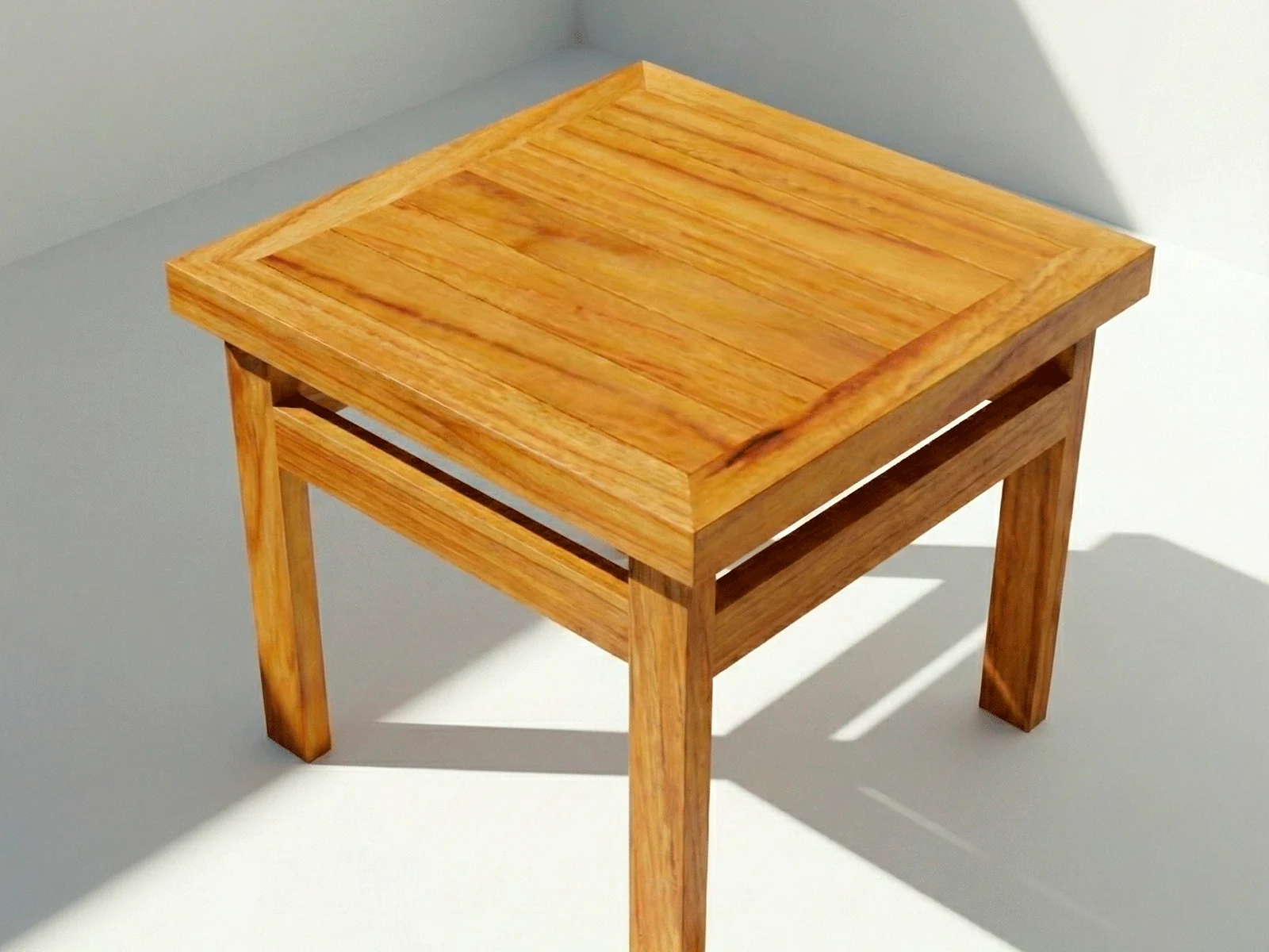 Mesa auxiliar Sakata en madera teca, vista en perspectiva sobre fondo blanco de estudio