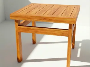 Mesa auxiliar Sakata en madera teca, vista lateral sobre fondo blanco de estudio