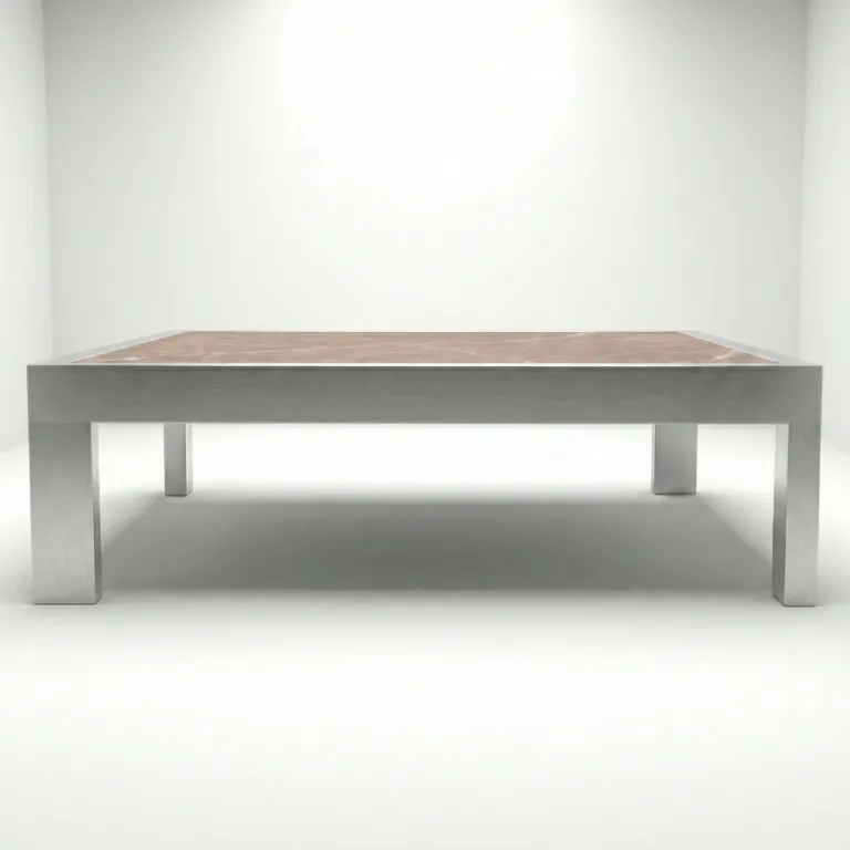 Mesa de centro Montecarlo con tablero de mármol, vista frontal en fondo blanco de estudio