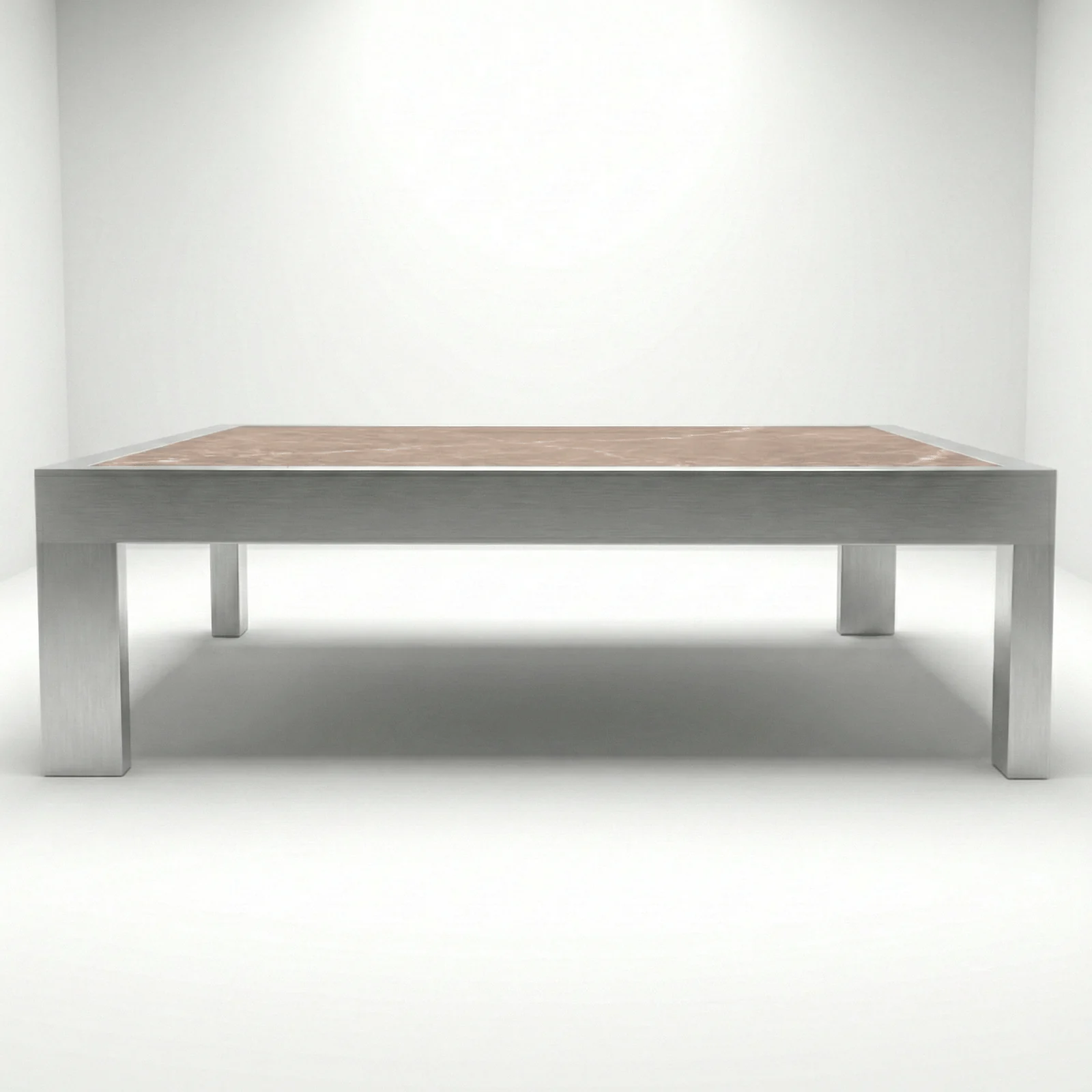 Mesa de centro Montecarlo con tablero de mármol, vista frontal en fondo blanco de estudio