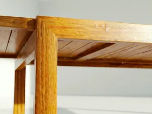 Detalle del tablero en madera teca de la Mesa Extensible Osaka