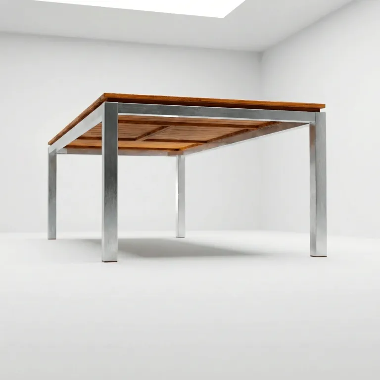 Mesa rectangular Alpes Aluteca, vista frontal en fondo blanco de estudio