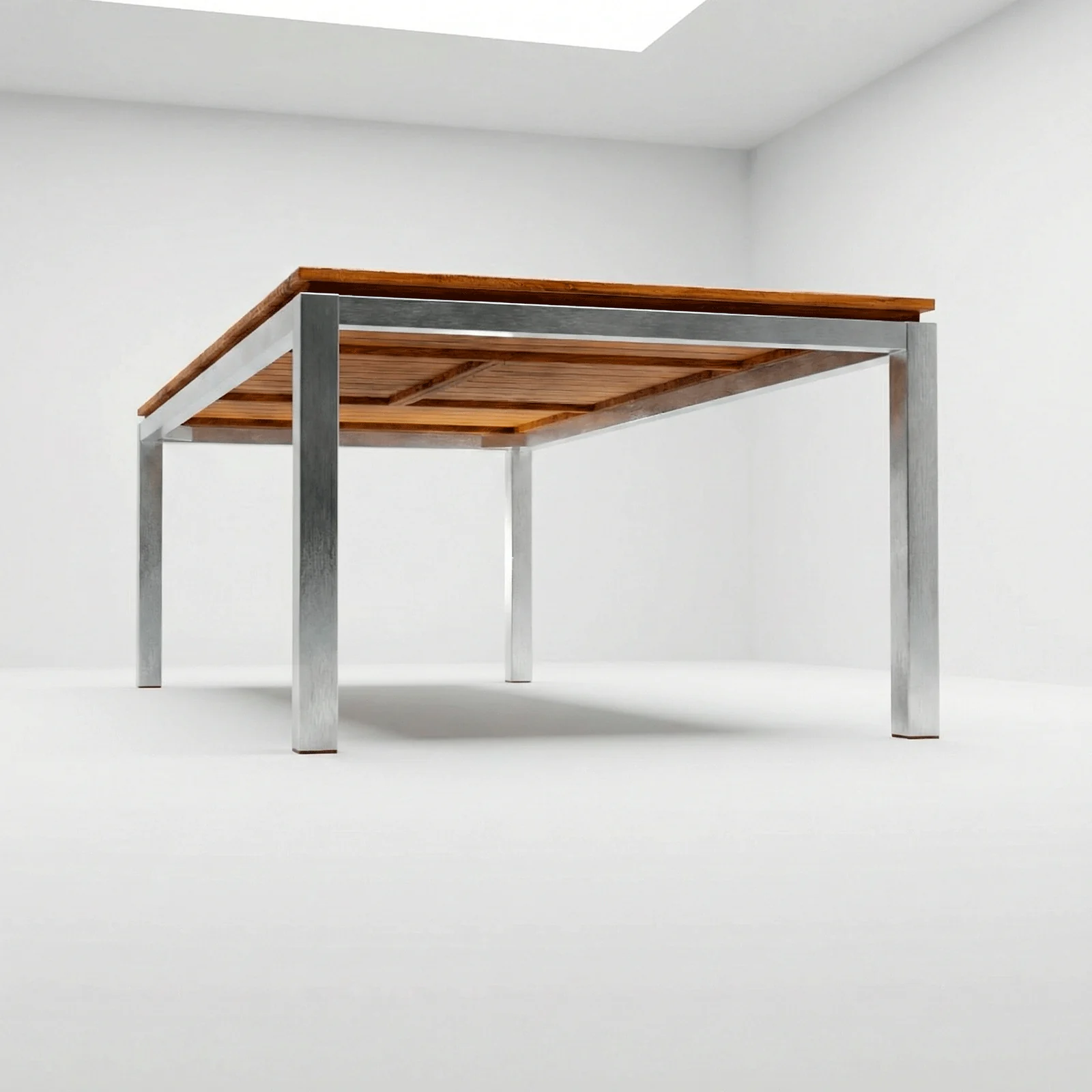 Mesa rectangular Alpes Aluteca, vista frontal en fondo blanco de estudio