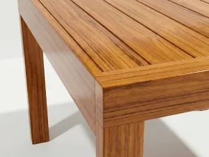 Detalle del tablero en madera teca de la Mesa Sappai