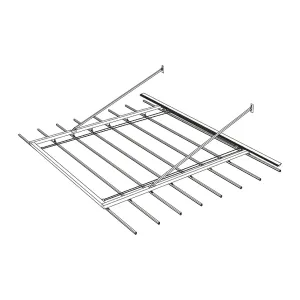 Esquema de instalación de pérgola Pergolite suspendida de la pared con tensores