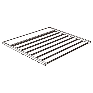 Esquema de instalación de pérgola PergoTek apoyada entre dos muros, sin postes