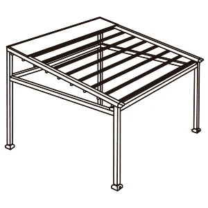 Esquema de instalación de pérgola PergoTek tipo gazebo, sobre cuatro postes en las esquinas