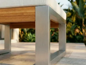 Detalle del ensamble en aluminio y teca del Pouf Japón Aluteca