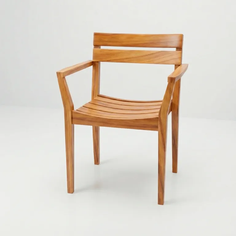 Silla Apilable Orinoco en madera teca, vista frontal en fondo blanco de estudio
