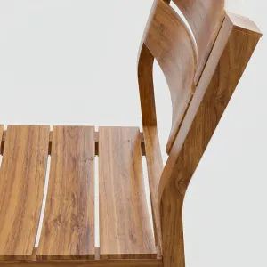 Detalle del ensamble en madera teca del respaldo de la Silla Bretaña sin Brazo