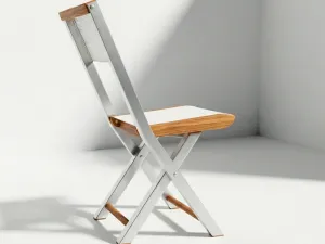 Silla plegable Kioto Malla Aluteca en madera teca, vista lateral sobre fondo blanco de estudio