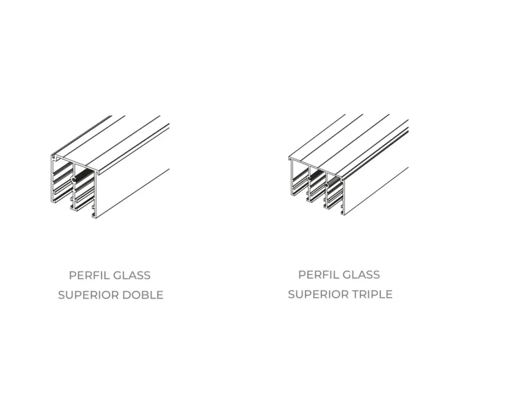 Guías superiores doble y triple del Slidinglass, que absorben hasta 20 mm de desnivel del techo