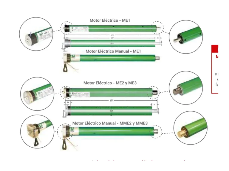 Motores tubulares eléctricos de 110 V de los toldos enrollables, en sus versiones eléctrica y eléctrica manual