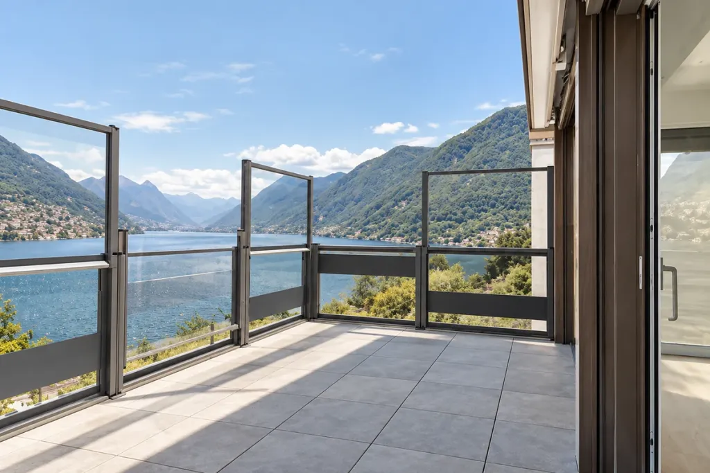 Cerramiento FlexiWind en vidrio sobre una terraza con vista al mar