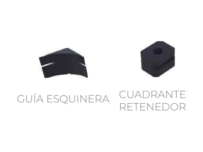 Guía esquinera y cuadrante retenedor del sistema FlexiGlass