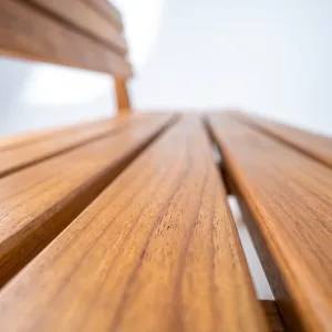 Banca Tukan en madera teca, Colección Amazonas: detalle del acabado