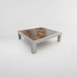 Mesa Centro Montecarlo Mármol Aluminio, Colección Francia: vista completa desde otro ángulo