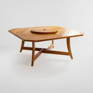 Mesa Tukan octogonal en madera teca, Colección Amazonas: vista completa desde otro ángulo