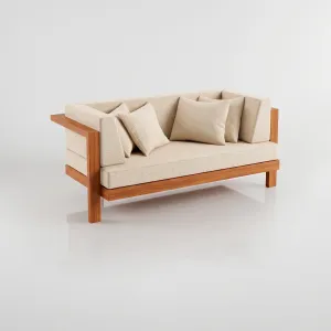 Sofá Montecarlo de dos puestos en teca, Colección Francia: vista en estudio