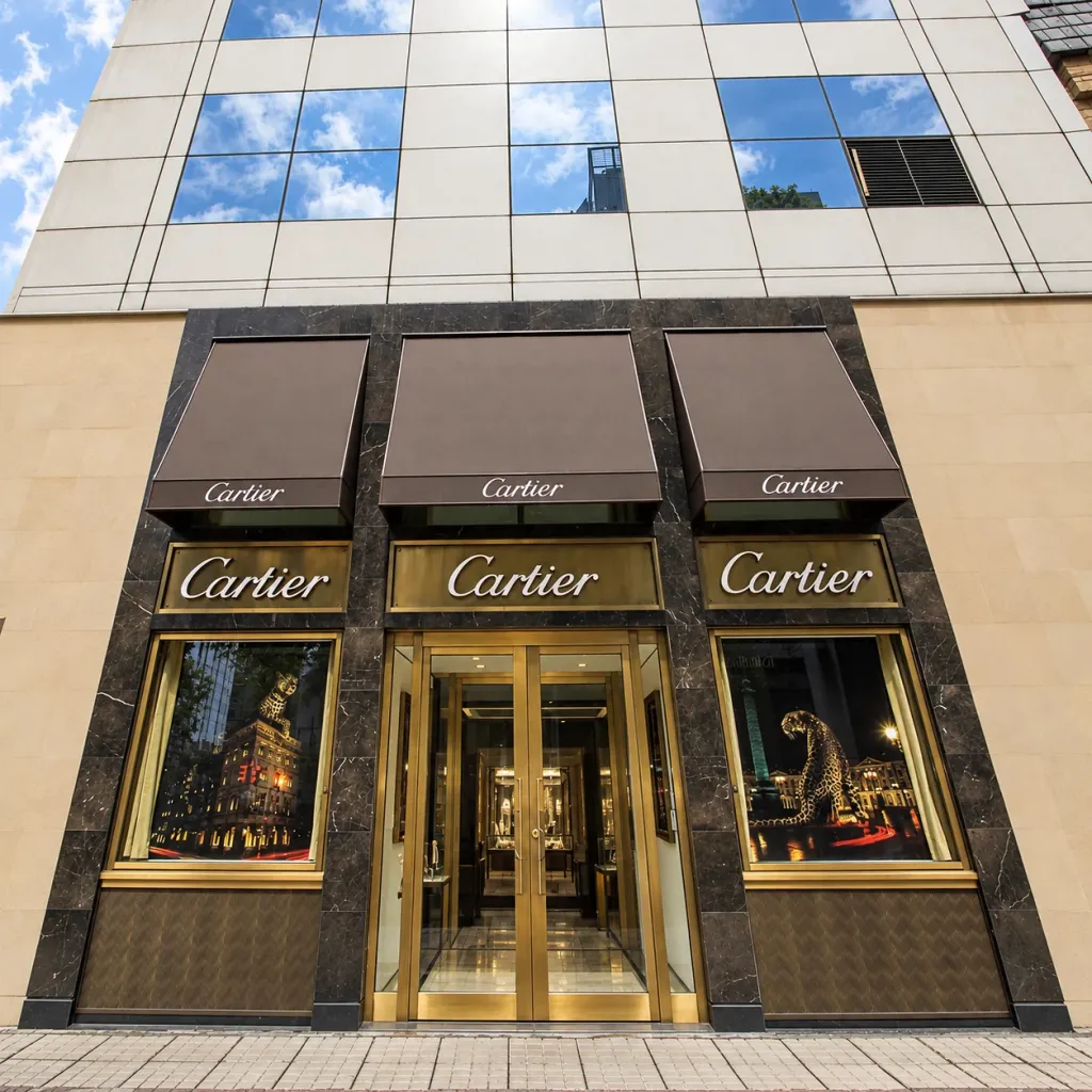Toldos fijos Corbella en la fachada de la boutique Cartier